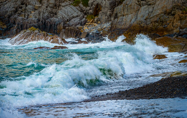 Vietnam Coastal Landscape, Ocean View in Vietnam, Waves Crashing on Mossy Rocks, Smooth Long Exposure Sea Waves, White Waves Hitting Rocky Shore, Vietnam Coastal Road