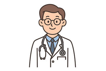 Fototapeta premium Smiling male doctor wearing glasses and a white coat with a stethoscope around his neck