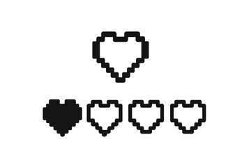 Fototapeta premium Classic 8-bit style heart icons for video game health bar interface elements