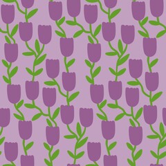 Seamless Tulip Floral Pattern with Hand-Drawn Stems and Leaves