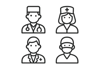 Fototapeta premium Set of professional medical staff avatars including doctor, nurse, and surgeon