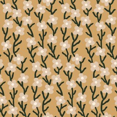 Seamless Tulip Floral Pattern with Hand-Drawn Stems and Leaves