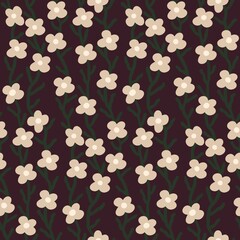 Seamless Tulip Floral Pattern with Hand-Drawn Stems and Leaves