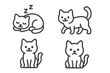 Fototapeta premium Minimalist line art domestic cats showing various actions and facial expressions