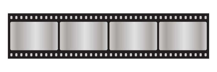 Film strip. Movie film long strip template, vintage filmstrip roll frame, vector photo background. Video or movie filmstrip overlay, cinema or photograph camera long film strip on white screen. 