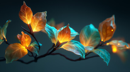 Glowing orange and teal leaves symbolizing recovery and hope