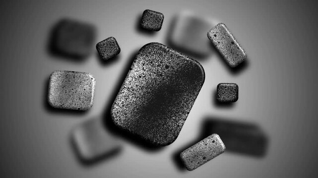Gray rocky cube stones scattered on atmospheric spotlight background