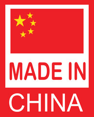 A red and white 'Made in China' label featuring the national flag of the People's Republic of China.