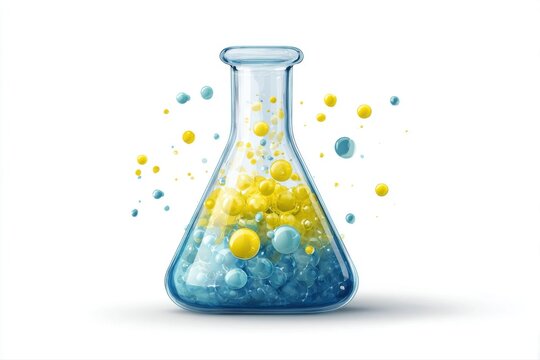 Science Beaker with Colorful Bubbles Illustration Chemical Experiment on transparent background - Powered by Adobe