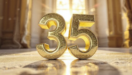 Celebrate 35 years of success with this stunning golden number, perfect for anniversary cards or milestone birthday invitations