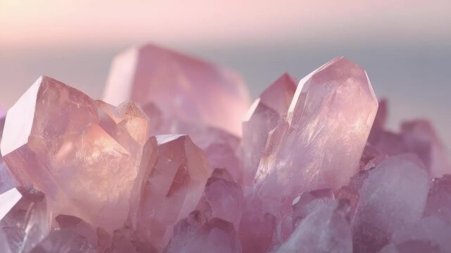 Pink rose quartz crystal cluster with translucent pink points.