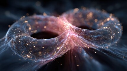 Abstract glowing cosmic energy field with sparkling particles in deep space.