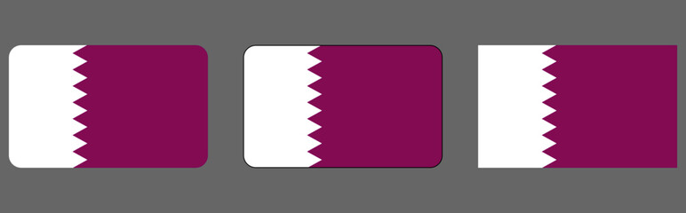 Qatar flag wave isolated on PNG or grey background. Symbol Qatar, template for banner, card, advertising, promote and business matching country poster. flag in rectangular, heart and round shapes.