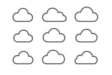 Minimal cloud outline icons set for weather applications and digital technology interfaces