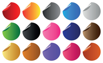 Colorful vector set of blank round stickers labels with curled fold corners for price sale tags badges label 
