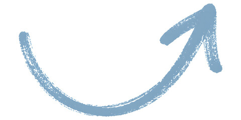 A simple blue arrow drawn with a brush stroke on a white background