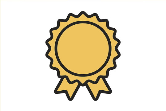 Golden rosette seal with ribbon banner for quality recognition and achievement