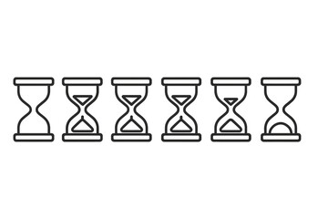 Six sequential hourglass symbols illustrating time running out or loading progress