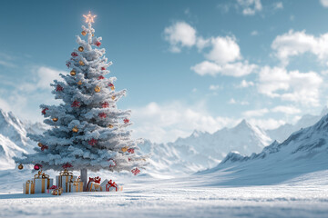 Snow covered Christmas tree festive winter holiday
