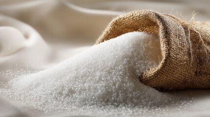 Spilled salt grains white ingredient rustic burlap bag