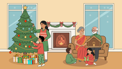 Naklejka premium Multi-generational family christmas celebration