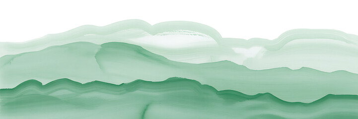 Fototapeta premium Abstract green watercolor landscape with layered hills and white background