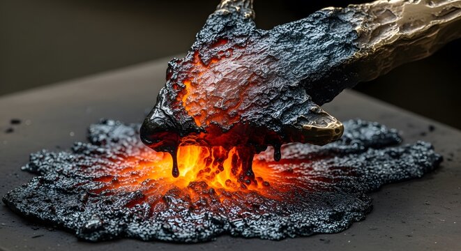 A macro photograph of a bronze statue of a bullish (upward) arrow that has been partially melted and collapsed into a puddle of slag, symbolizing the end of a bull run