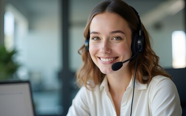 Portrait, customer service and smile with a woman consultant working in her office for after sales support. Call center, contact us and crm with a young female employee consulting using a headset