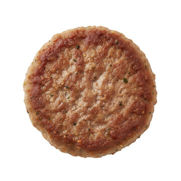 A Deliciously Cooked Sausage Patty on a Stark Black Background Minimalist Food Photography
