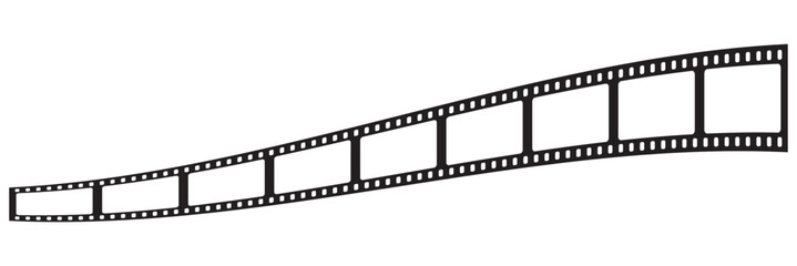 Film strip icon used for videography elements, cinema reel. Filmstrip with frames, photo and videos for camera. Old white and black film tapes of 35mm. Realistic film strip on white background. 