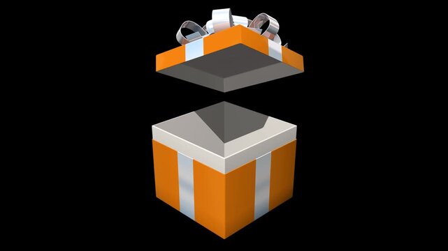 Gift box pops  confetti. 3d rendering animation red ribbon opening and closing animation