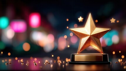 Celebrate achievement with this stunning golden star award shining brightly, perfect for recognizing excellence and success in a glamorous setting