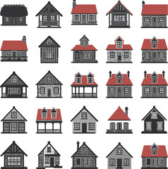 Naklejka premium Flat houses icon collection diverse residential building styles