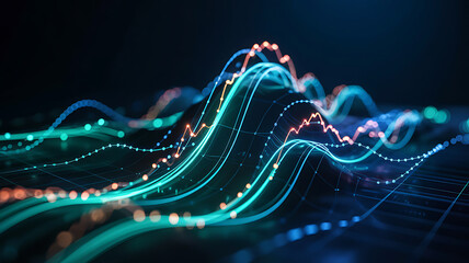 Futuristic digital data stream with vibrant analytical lines and points