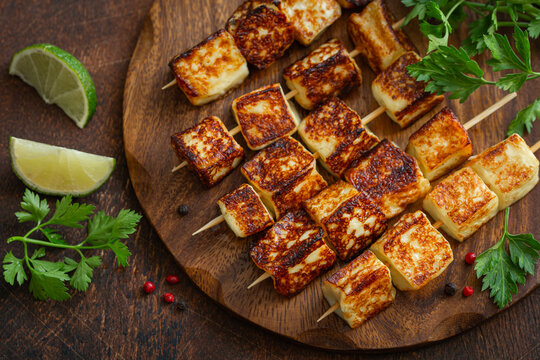 fried halloumi cheese skewers