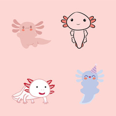 cute cartoon axolotl stickers ilustration
