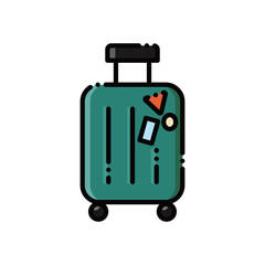 A cute green suitcase with travel stickers & handle. Perfect for trip or business travel designs. Editable & scalable.