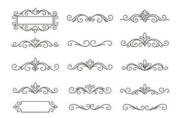 Elegant calligraphic flourishes and ornamental page dividers in thin line style set