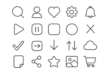 Minimalist essential user interface icons for web and mobile applications