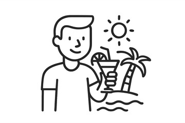 Smiling person enjoying a tropical vacation with a cocktail drink on a sunny beach