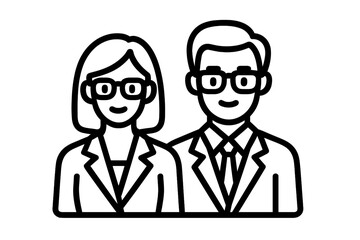 Professional business colleagues wearing suits and glasses smiling together