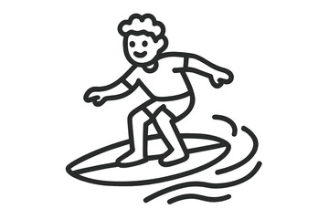 Fototapeta premium Happy young surfer riding a large ocean wave in simple black and white line art