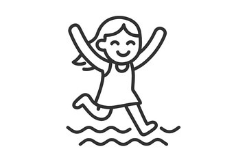 Cheerful young girl jumping and splashing in the water with excitement and joy