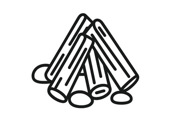 Simple black outline graphic showing stacked firewood logs ready for a cozy campfire or bonfire preparation