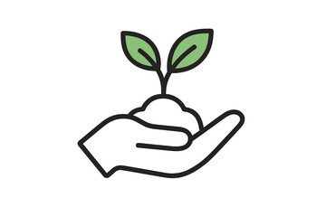 A caring hand gently holds a mound of earth containing a young plant seedling