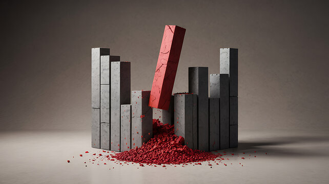 Red rectangular block breaking, symbolizing financial market crash