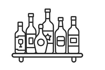 Collection of various alcoholic beverage bottles displayed on a bar shelf