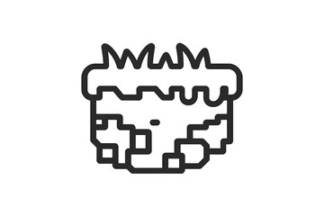 Minimalist pixelated abstract terrain design representing a piece of land or ground with stylized grass elements