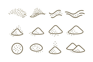 Naklejka premium Simple icons showing piles and streams of granular material, powder, or dust