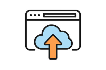 Browser window interface with an arrow pointing up into a cloud storage symbol